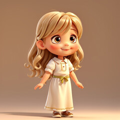 3D Modeling cute chibi female child with long blonde hair
