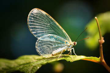 Obraz premium A Transparent Lacewing perched on a leaf, its delicate, lacy wings almost invisible against the vegetation.