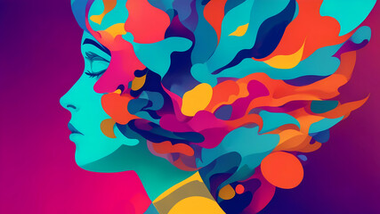 silhouette of a person's head in agony. Conceptual illustration of unease and anxiety.shattered forms, warped perspectives, and a vibrant color scheme to depict a feeling of inward anguish 