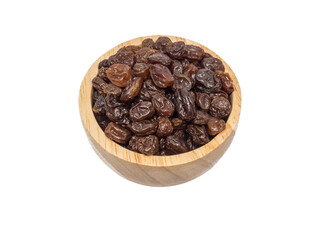 isolate of raisin in a wooden bowl