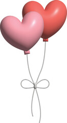 heart shaped balloons 3d illustration with transparent background