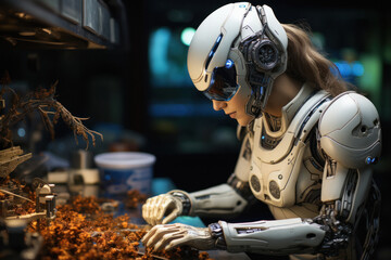 Humanoid robot working at lab