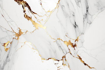 White marble background with gold splashes. AI