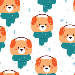 seamless pattern cartoon bear wearing scarf with autumn and winter vibes element. cute wallpaper for holiday. design for fabric, flat design, gift wrap paper