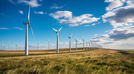 wind turbine in the wind, wind turbine in the field, close-up of wind generator, wind turbine against blue sky