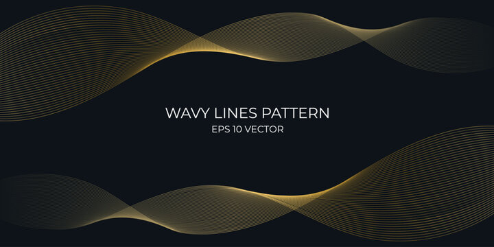 Vector wavy lines pattern smooth curve flowing gold gradient light isolated on navy background. Concept for technology, digital, communication, science, music. © Ibnu