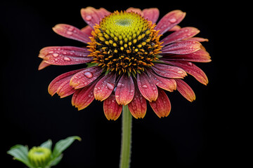 A macro close-up of a three-colored blossom, showcasing a combination of red, orange, and yellow petals, set against a natural background, highlighting the rich and vibrant colors of the flowe
