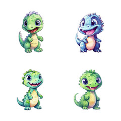 set of cute dinosaur watercolor illustrations for printing on baby clothes, sticker, postcards, baby showers, games and books, Safari jungle animals vector