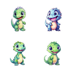 Fototapeta premium set of cute dinosaur watercolor illustrations for printing on baby clothes, sticker, postcards, baby showers, games and books, Safari jungle animals vector