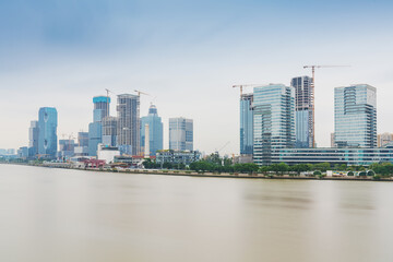 Modern urban skyline and river scenery in Guangzhou, China