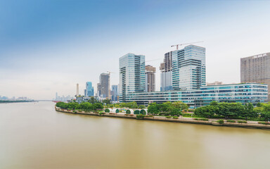 Fototapeta premium Modern urban skyline and river scenery in Guangzhou, China