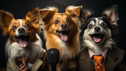 Doggy Reporter with a Microphone, Barking Breaking News Updates, funny dogs, with copy space