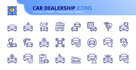 Simple set of outline icons about car dealership - 651845383