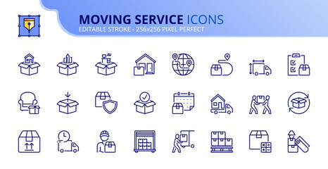 Simple set of outline icons about moving service - 651845397