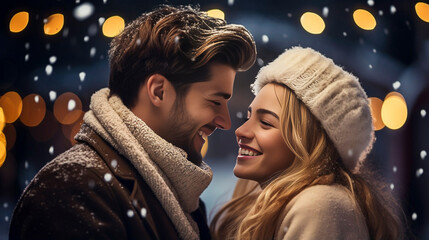 stockphoto, Attractive young couple having a cheerful time with on a while visiting a Christmas...