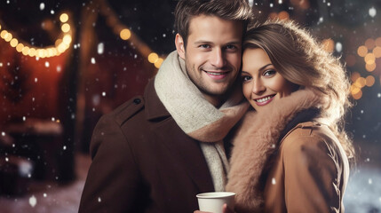 stockphoto, Attractive young couple having a cheerful time with on a while visiting a Christmas...