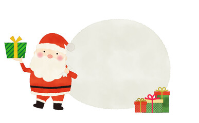 プレゼントを持ったサンタクロースの水彩風イラスト