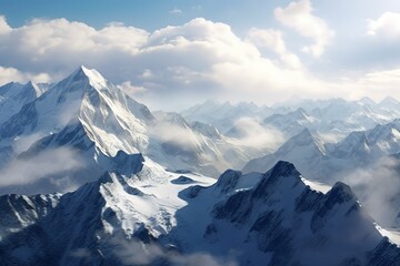 Fototapeta premium Mountain winter landscape with clouds.