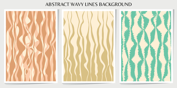 Set of abstract wavy lines seamless pattern. Sunburst, swirl, grunge, waves retro groovy color for vintage vibes poster. Flat vector background isolated.
