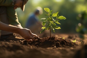 Close up of a person planting a tree