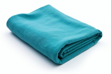 Blue blanket or towel folded and isolated on a white background