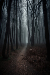 Naklejka premium Dark foggy forest generative AI