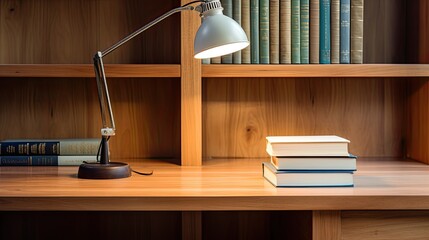 A Study Table with Books and Lamp
