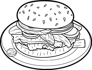 a black and white drawing of a Burger