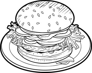 a black and white drawing of a Burger