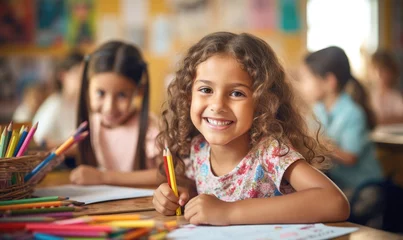 Fotobehang children happy smiling in classroom © iDoPixBox