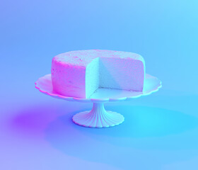 3d illustration of silver cake with holographic lighting.
