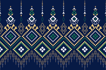 Indigo navy blue geometric traditional ethnic pattern Ikat seamless pattern border abstract design for fabric print cloth dress carpet curtains and sarong Aztec African Indian Indonesian