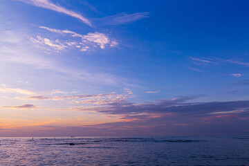 morning sea and sky scenery,Aerial view sunset sky, Nature beautiful Light Sunset or sunrise over sea, Colorful dramatic majestic scenery Sky with Amazing clouds and waves in sunset sky purple light c
