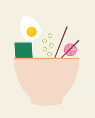 Vector illustration ramen soup ceramic noodle bowl 