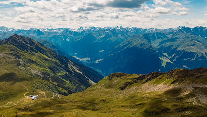 Alpine summer view at Mount Kreuzjoch, Schruns, Bludenz, Montafon, Vorarlberg, Austria