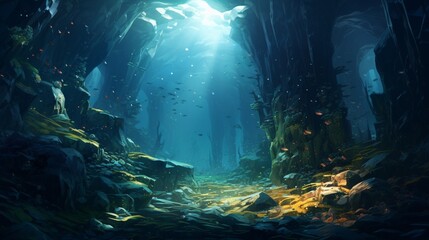 underwater scene with fishes - obrazy, fototapety, plakaty