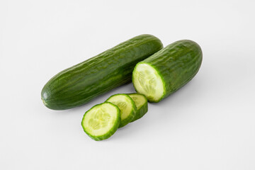 Close-up of cucumbers on a white background