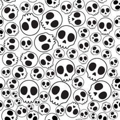Seamless pattern, cartoon pile of skulls for halloween