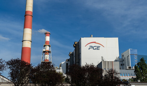 PGE Power Station in Łęg, Krak&oacute;w. Elektrociepłownia PGE Energia Ciepła S.A. Polish Energy Group company logo sign. Producer of electricity and heat on September 22, 2023 in Krakow, Poland.