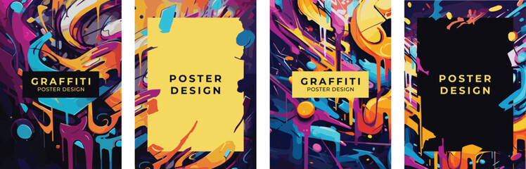 Graffiti poster set, color vector elements, abstract poster template, flyer, horizontal banner. Design elements, street art, wall art.
