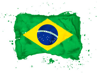 Flag of Brazil, brush stroke background.  Flag of Brazil on white background. Watercolor style for your web site design, app, UI.  EPS10.