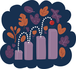 Cartoon vector illustration of bead step up on increases graph