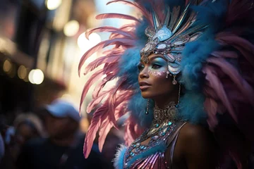 Gardinen colorful african woman with feathers at the parade © Karat