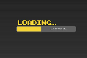 Pixel 8-bit yellow Loading bar on black screen.