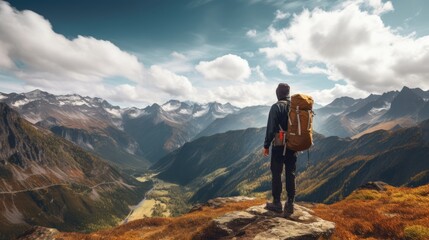 Fototapeta na wymiar Hiker Enjoying Panoramic Mountain Views