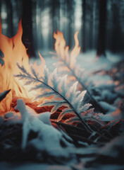 tema invernale con elementi ghiaccio e fuoco in contrapposizione, natura e credenze pagane - obrazy, fototapety, plakaty