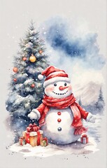 Fototapeta premium Watercolor Christmas snowmen. Cute snowmen. Winter.Christmas