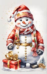 Watercolor Christmas snowmen. Cute snowmen. Winter.Christmas