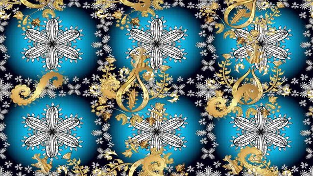 Motion footage background with colorful elements. Flowers. Vintage. Flag style. Gold, golden. Video. Template.