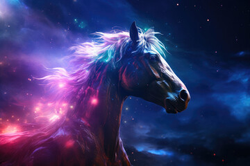 Honeycore Dreamscape: Galactic Horse in Pink and Green